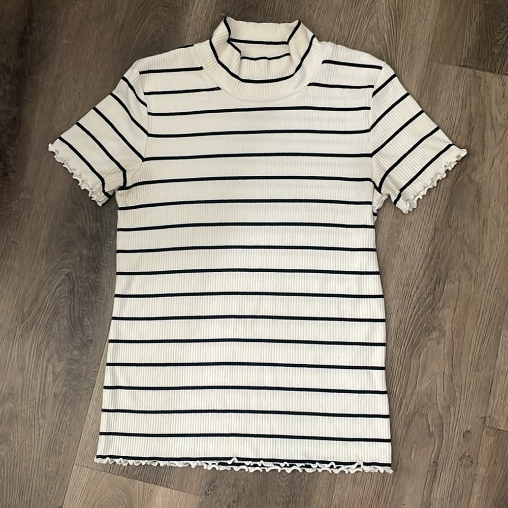 APC White Clea Striped Short Sleeve Turtleneck